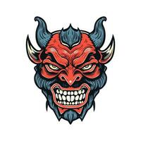 Fiery devil demon head with menacing gaze, perfect for bold graphic designs and dark themed projects. Vector clip art illustration