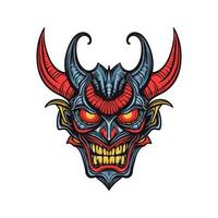 Fiery devil demon head with menacing gaze, perfect for bold graphic designs and dark themed projects. Vector clip art illustration