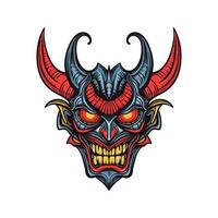 Fiery devil demon head with menacing gaze, perfect for bold graphic designs and dark themed projects. Vector clip art illustration