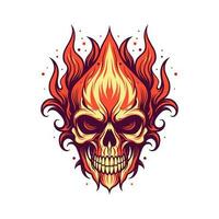 flaming skull vector clip art illustration radiating intense heat and an edgy vibe, perfect for rock bands and alternative themed designs