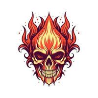 flaming skull vector clip art illustration radiating intense heat and an edgy vibe, perfect for rock bands and alternative themed designs