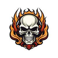 flaming skull vector clip art illustration radiating intense heat and an edgy vibe, perfect for rock bands and alternative themed designs