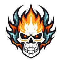 flaming skull vector clip art illustration radiating intense heat and an edgy vibe, perfect for rock bands and alternative themed designs