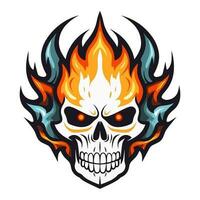 flaming skull vector clip art illustration radiating intense heat and an edgy vibe, perfect for rock bands and alternative themed designs