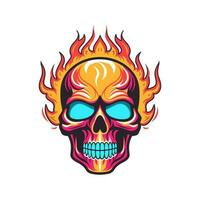 flaming skull vector clip art illustration radiating intense heat and an edgy vibe, perfect for rock bands and alternative themed designs