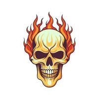 flaming skull vector clip art illustration radiating intense heat and an edgy vibe, perfect for rock bands and alternative themed designs