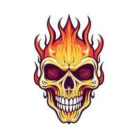 flaming skull vector clip art illustration radiating intense heat and an edgy vibe, perfect for rock bands and alternative themed designs
