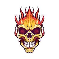 flaming skull vector clip art illustration radiating intense heat and an edgy vibe, perfect for rock bands and alternative themed designs