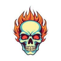 flaming skull vector clip art illustration radiating intense heat and an edgy vibe, perfect for rock bands and alternative themed designs