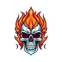 flaming skull vector clip art illustration radiating intense heat and an edgy vibe, perfect for rock bands and alternative themed designs
