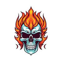 flaming skull vector clip art illustration radiating intense heat and an edgy vibe, perfect for rock bands and alternative themed designs