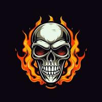 flaming skull vector clip art illustration radiating intense heat and an edgy vibe, perfect for rock bands and alternative themed designs