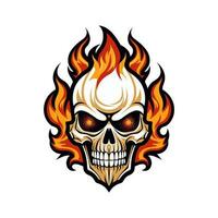 flaming skull vector clip art illustration radiating intense heat and an edgy vibe, perfect for rock bands and alternative themed designs