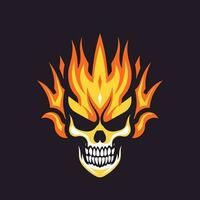 flaming skull vector clip art illustration radiating intense heat and an edgy vibe, perfect for rock bands and alternative themed designs