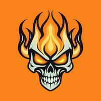 flaming skull vector clip art illustration radiating intense heat and an edgy vibe, perfect for rock bands and alternative themed designs