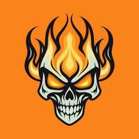 flaming skull vector clip art illustration radiating intense heat and an edgy vibe, perfect for rock bands and alternative themed designs