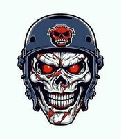 Skull zombie wearing helmet vector clip art illustration