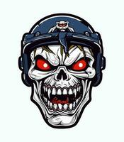 Skull zombie wearing helmet vector clip art illustration