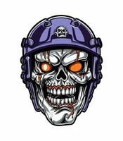 Skull zombie wearing helmet vector clip art illustration