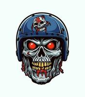 Skull zombie wearing helmet vector clip art illustration