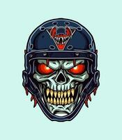 Skull zombie wearing helmet vector clip art illustration