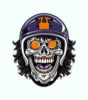 Skull zombie wearing helmet vector clip art illustration