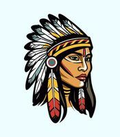 Beautiful native indian american girl head vector clip art illustration
