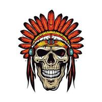 Native American Indian skull head vector clip art illustration, representing the connection between life and death, suitable for cultural events, music album covers, and spiritual