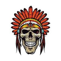 Native American Indian skull head vector clip art illustration, representing the connection between life and death, suitable for cultural events, music album covers, and spiritual