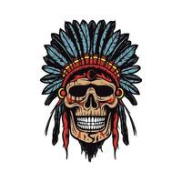 Native American Indian skull head vector clip art illustration, representing the connection between life and death, suitable for cultural events, music album covers, and spiritual