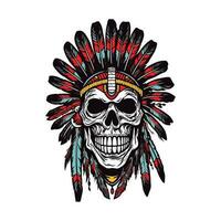 Native American Indian skull head vector clip art illustration, representing the connection between life and death, suitable for cultural events, music album covers, and spiritual