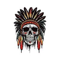 Native American Indian skull head vector clip art illustration, representing the connection between life and death, suitable for cultural events, music album covers, and spiritual