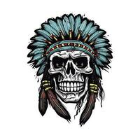 Native American Indian skull head vector clip art illustration, representing the connection between life and death, suitable for cultural events, music album covers, and spiritual