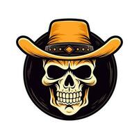 Skull wearing cowboy hat vector clip art illustration