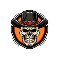 Skull wearing cowboy hat vector clip art illustration