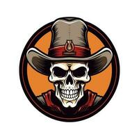 Skull wearing cowboy hat vector clip art illustration