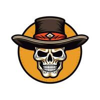 Skull wearing cowboy hat vector clip art illustration