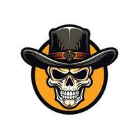 Skull wearing cowboy hat vector clip art illustration