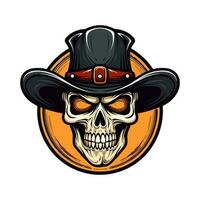 Skull wearing cowboy hat vector clip art illustration