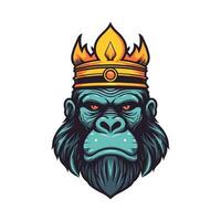 gorilla wering a crown vector clip art illustration