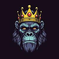 gorilla wering a crown vector clip art illustration