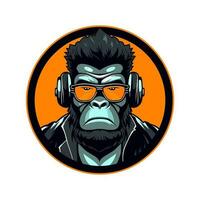 gorilla wearing headphone vector clip art illustration