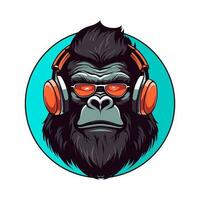 gorilla wearing headphone vector clip art illustration