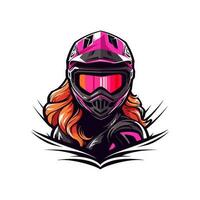 Motocross logo girl helmet vector clip art illustration