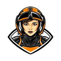 Motocross logo girl helmet vector clip art illustration