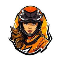 Motocross logo girl helmet vector clip art illustration