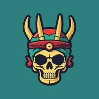 Skull warrior flat design vector clip art illustration