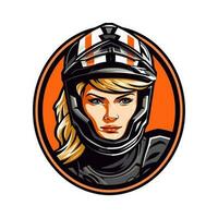 Motocross logo girl helmet vector clip art illustration