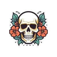 skull head with flower decoration vector clip art illustration