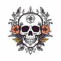 skull head with flower decoration vector clip art illustration